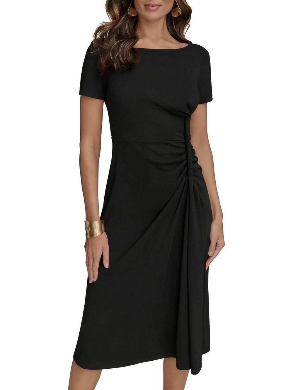 New Donna Karan New York Twist Detail Knit Midi Dress In Black Sz 6 - Picture 6 of 12
